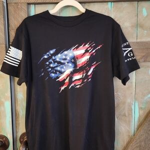 Grunt Style Black T-Shirt with Distressed American Flag